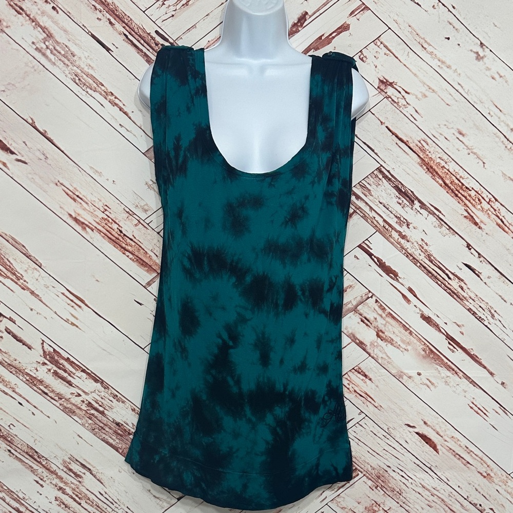 NWT Affliction Teal and Black Tie-Dye Tank Top